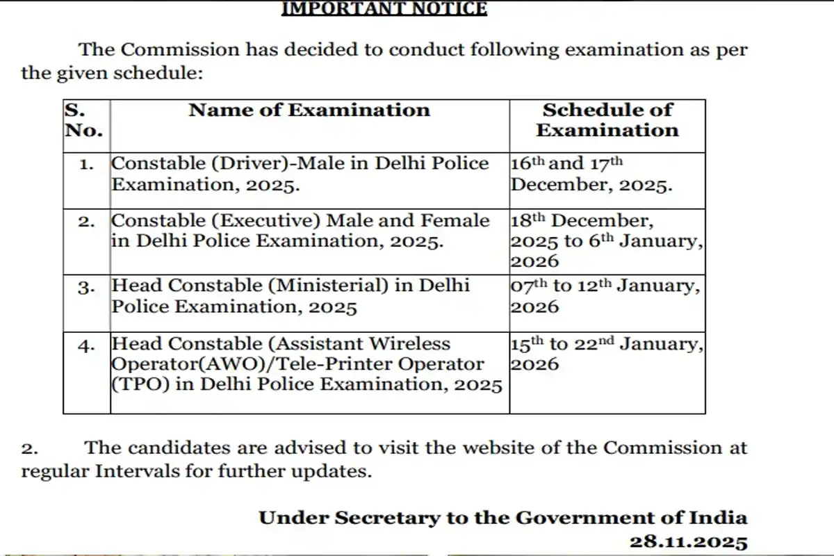 Delhi Police Exam: दिल्ली पुलिस की चार भर्ती परीक्षाओं का शेड्यूल जारी, यहां देखें पूरी जानकारी