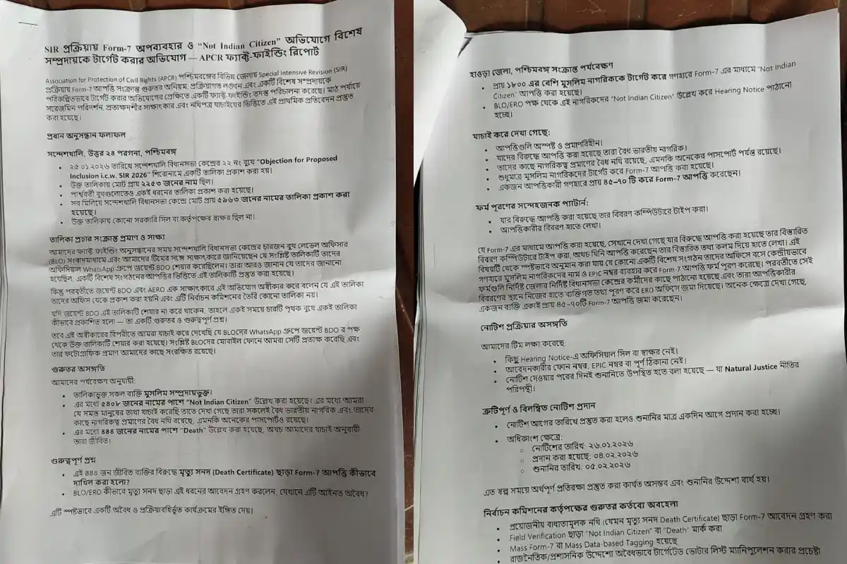 एपीसीआर ने संभावित कानून उल्लंघन पर उठाए सवाल, चुनावी प्रक्रिया की पारदर्शिता और संवैधानिक अधिकारों की रक्षा की मांग