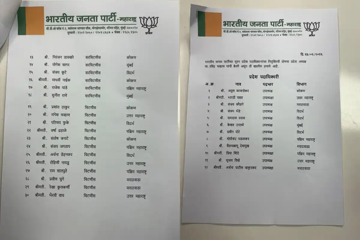 Maharashtra BJP New Executive Committee Announced: महाराष्ट्र भाजपा की नई कार्यकारिणी घोषित