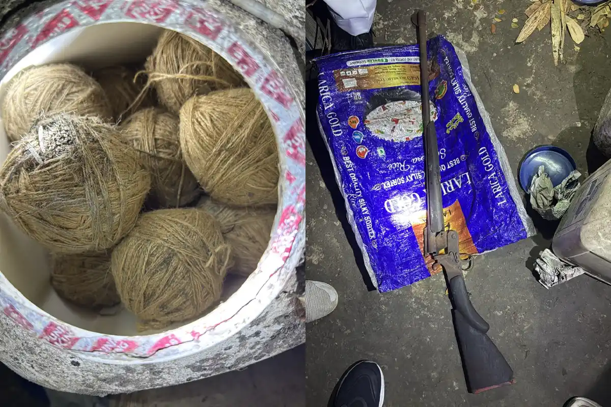 West Bengal South 24 Parganas illegal arms arrest: बिजॉयगंज बाज़ार में अवैध हथियार और 28 बम के साथ दो युवक गिरफ्तार (Image Source: RB / Ekbal)