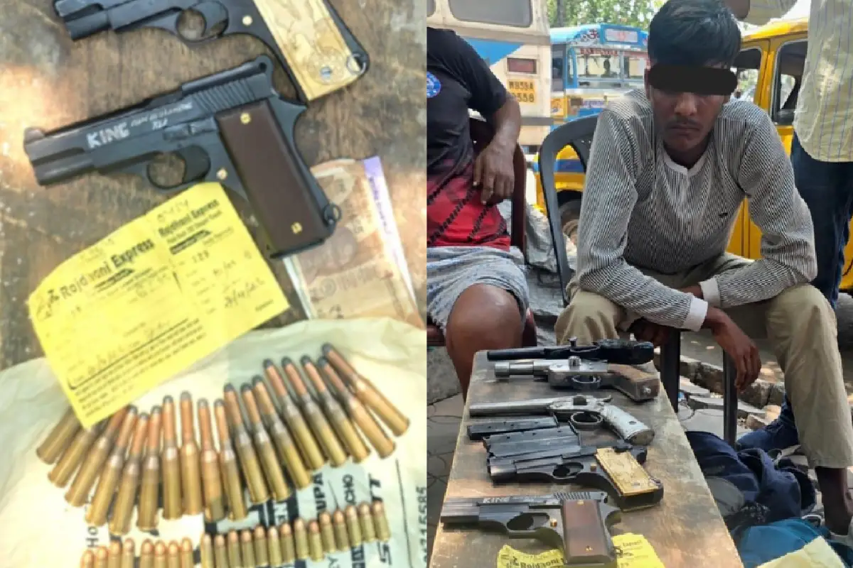 Kolkata STF minor arms seizure Strand Road: कोलकाता में विशेष कार्यबल ने स्ट्रैंड रोड से बिहार के 17 वर्षीय युवक को तीन देशी तमंचे, दो पिस्तौल व 40 कारतूस सहित गिरफ्तार किया। शस्त्र अधिनियम में मामला दर्ज।