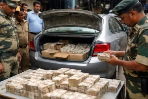कोलकाता, सीमा सुरक्षा बल और पुलिस की संयुक्त जाँच में होंडा सिटी से 15 लाख रुपये नकद बरामद