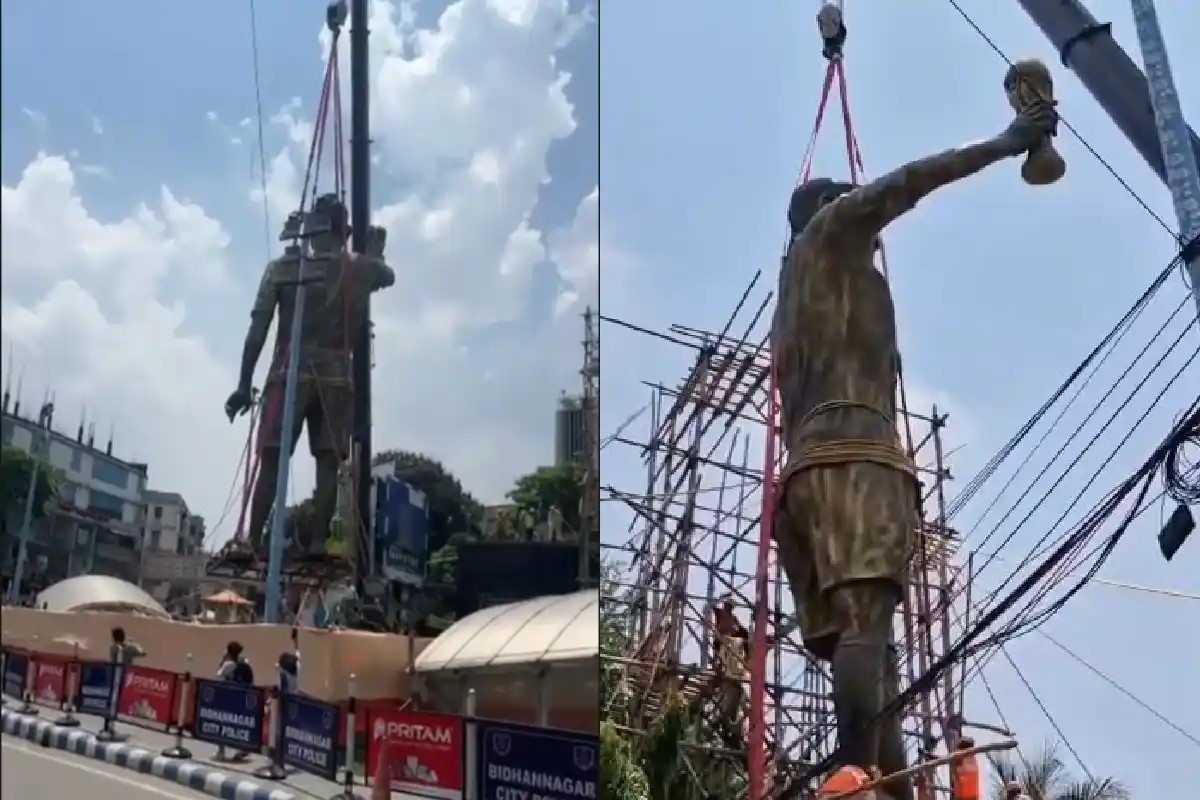 Messi statue removed Lake Town Kolkata: लेक टाउन में 44 फुट ऊंची मेसी की मूर्ति सुरक्षा कारणों से हटाई गई
