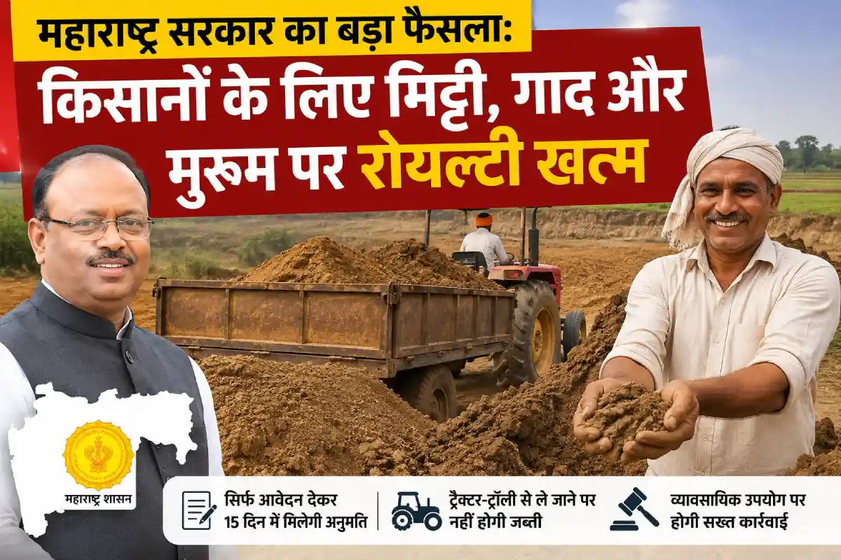 महाराष्ट्र सरकार का बड़ा फैसला: किसानों के लिए मिट्टी, गाद और मुरूम पर रॉयल्टी खत्म, जारी हुआ जीआर